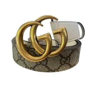 Gucci Thin Belt Marmont GG Canvas Ivory Beige Leather